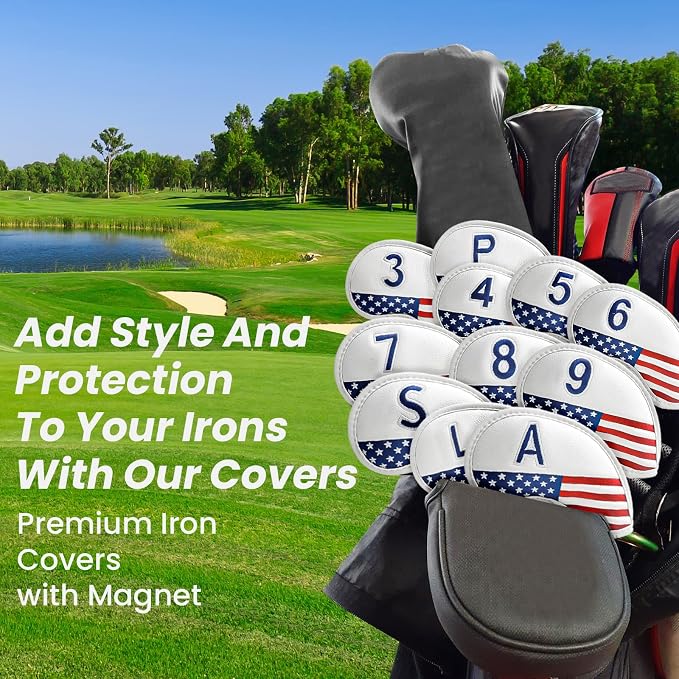 FINGER TEN Golf Club Covers for Irons Magnetic Value 11 Pack, Synthetic Leather - Image 7