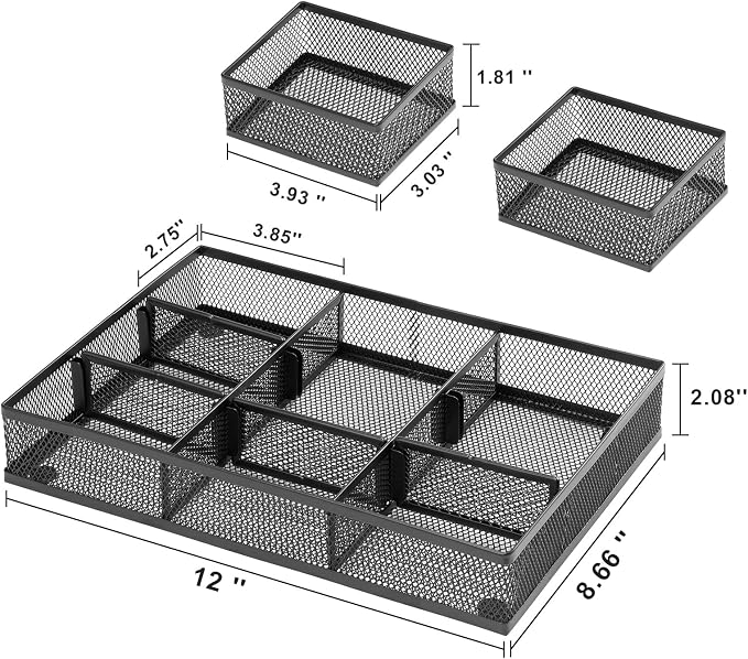 Marbrasse 3 Packs Desk Drawer Organizers, Metal Mesh Dividers Desk Drawer - Image 7