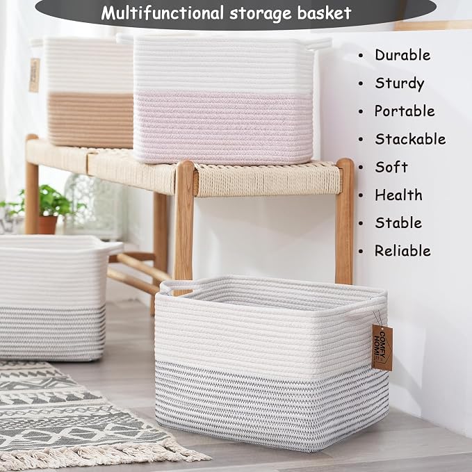 COMFY-HOMI 3 Pack Cotton Rope Square Basket - Image 6
