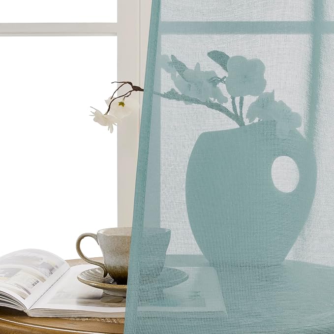 Tollpiz Small Sheer Door Curtain Closet Linen Textured Curtain Sheers Doorway - Image 9