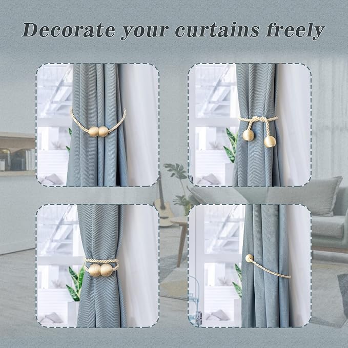 Hion Magnetic Curtain Tiebacks Beige 2pcs, Curtain Tiebacks Buckles Holdbacks - Image 4