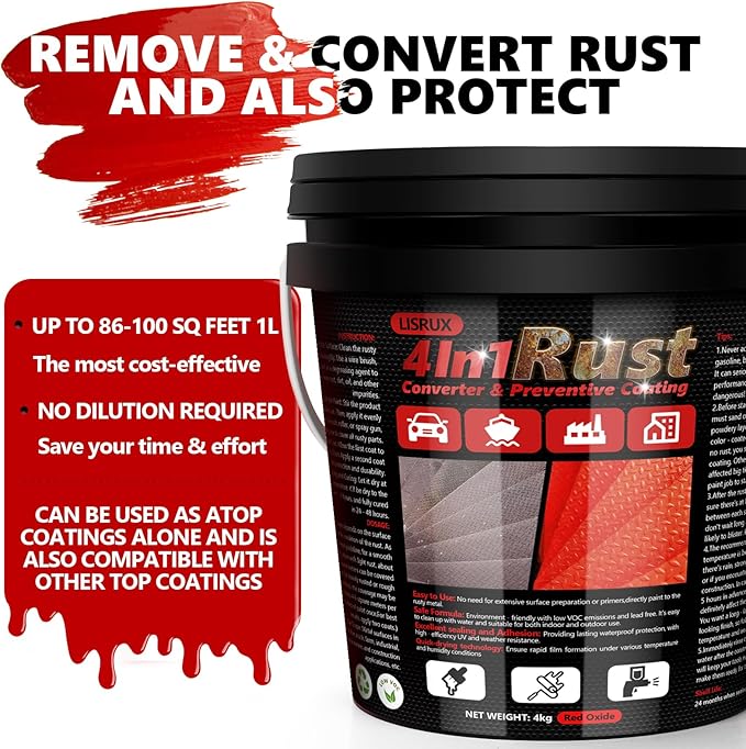 4-in-1 Rust Converter & Metal Primer, 141 Fl OZ Red Rust Inhibitor Paint - Image 2