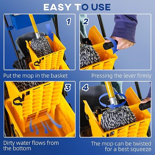 HOMCOM 2 x 6.9 Gallon Mop Water Bucket Wringer Cart - Image 4