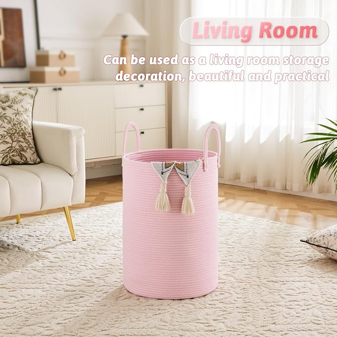 Laundry Basket, Woven Cotton Rope Laundry Hamper, 80L - Image 2
