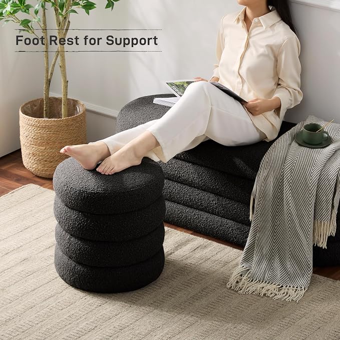 Round Ottoman with Storage Boucle Ottoman Stool with Storage Removable Lid - Image 6