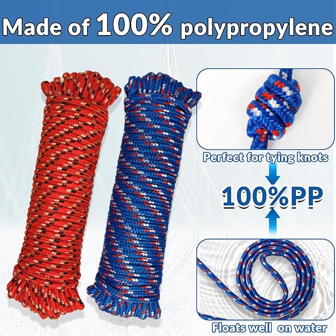 Diamond Braided Polypropylene Rope Nylon Mix Thick Heavy Duty Ropes 1/4 inch - Image 3