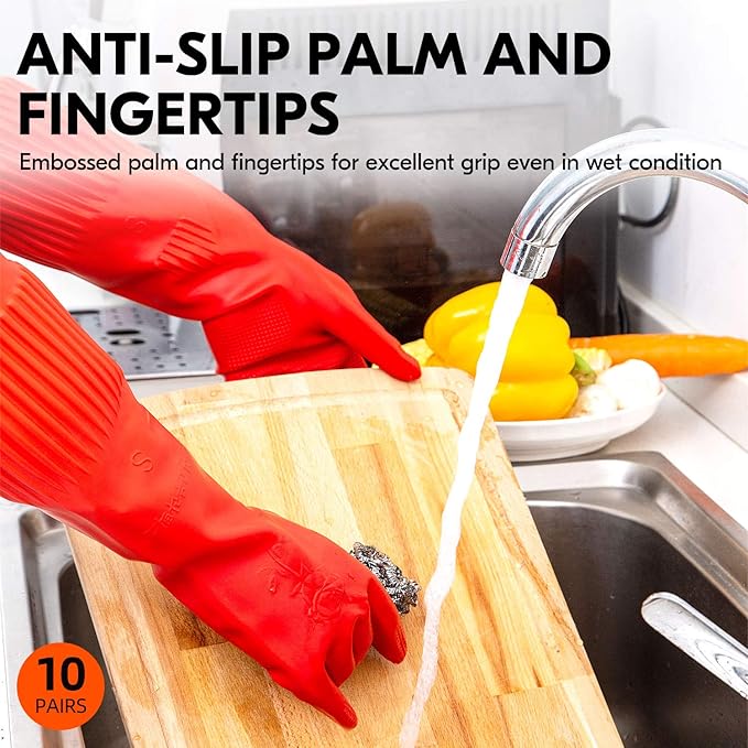 Vgo... 10-Pairs Reusable Household Gloves, Long Sleeve, Thick Latex - Image 4