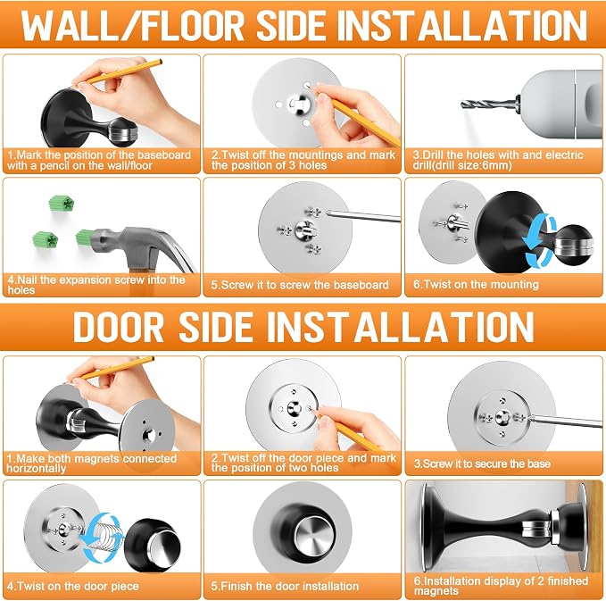 Crosize Magnetic Door Stoppers 6 Pack, Stainless Steel Door Catch - Image 6