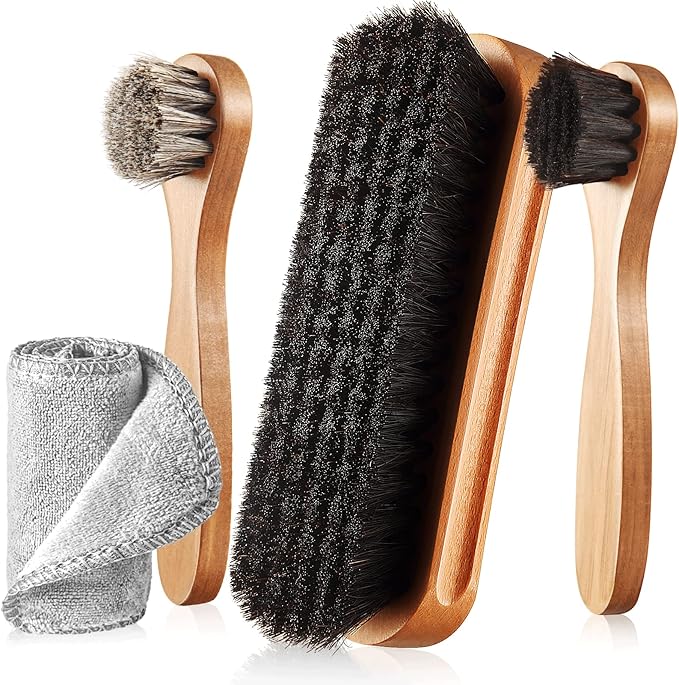4 Pcs Horsehair Shine Shoes Brush Kit Polish Dauber Applicators Cleaning by ZJoey