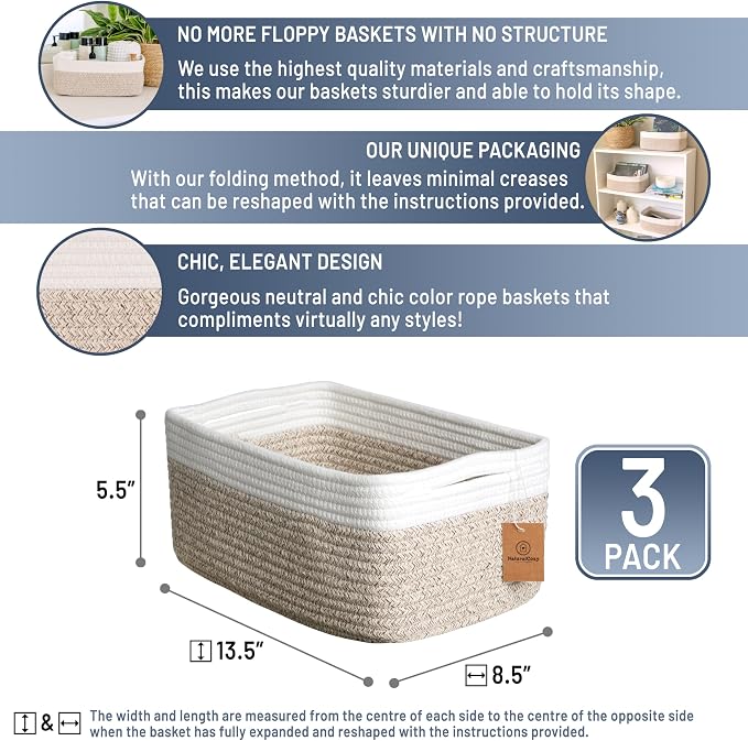 NaturalCozy 13.5”x8.5”x5.5” Storage Baskets - Image 2