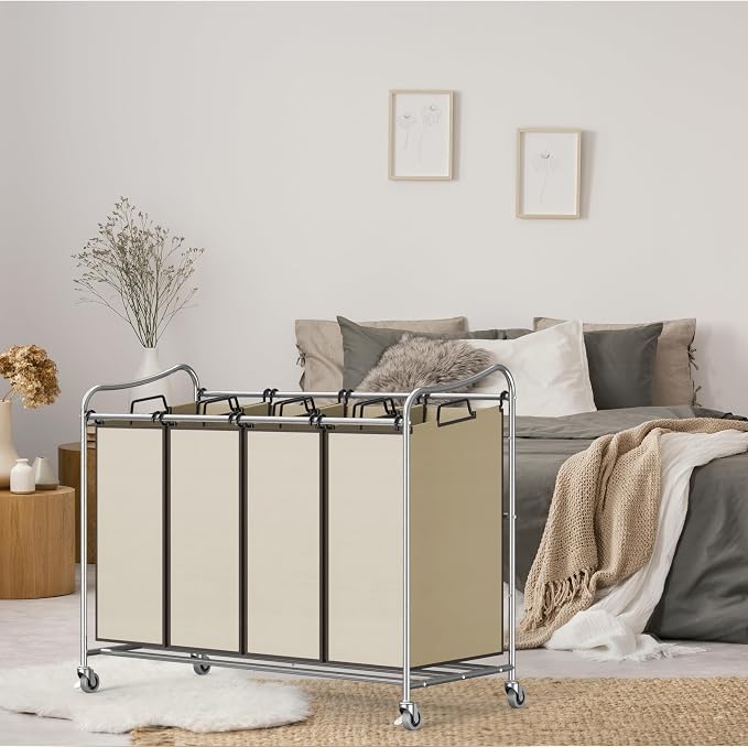 Simple Houseware 4-Bag Heavy Duty Rolling Laundry Sorter Cart - Image 4