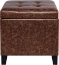 Adeco 18" Storage Ottoman Foot Rest Stool, Walnut Leather Ottoman by Adeco