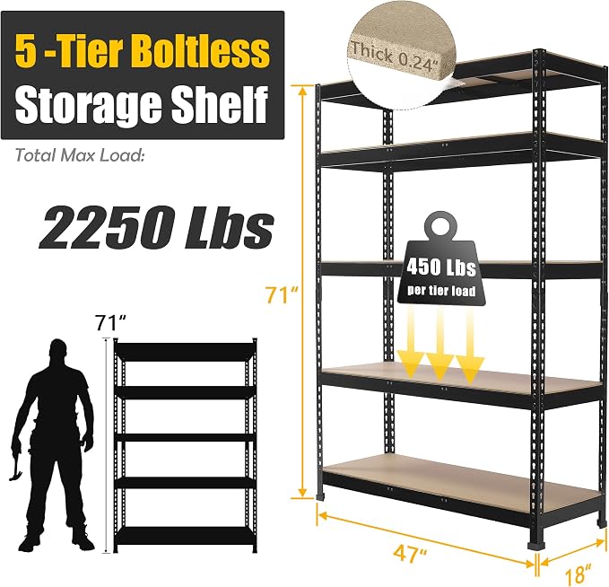 PrimeZone 2 Pack Heavy Duty Adjustable 5 Tier Garage Storage Shelves - Image 3