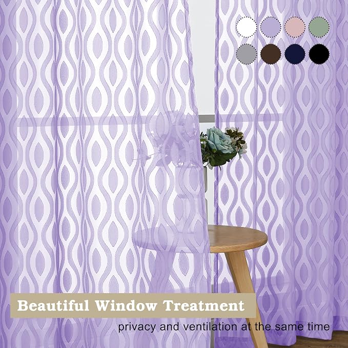 Aiyufeng Purple Sheer Curtains 84 Inch Length 2 Panels, Solid Lightweight Clip - Image 7