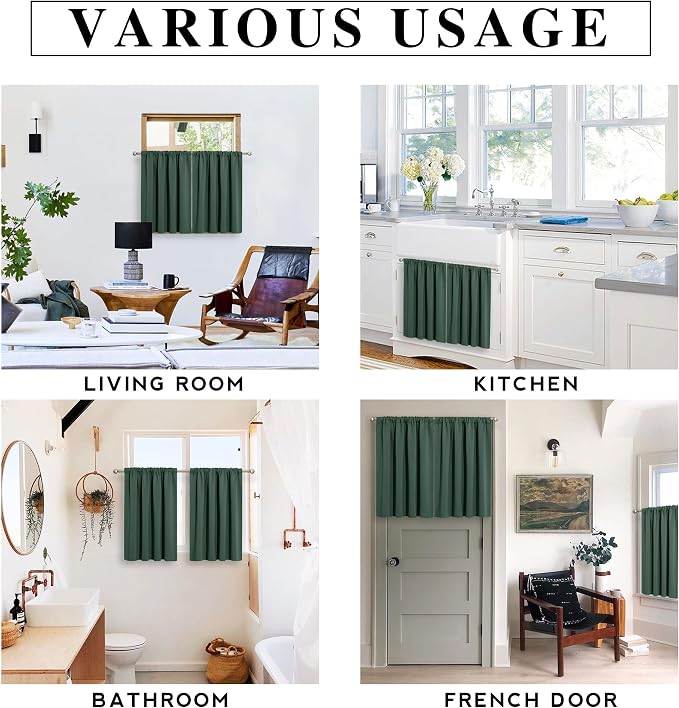 RYB HOME Small Curtains for Bathroom Windows, W 34 x L 36 inches, Dark Green - Image 7
