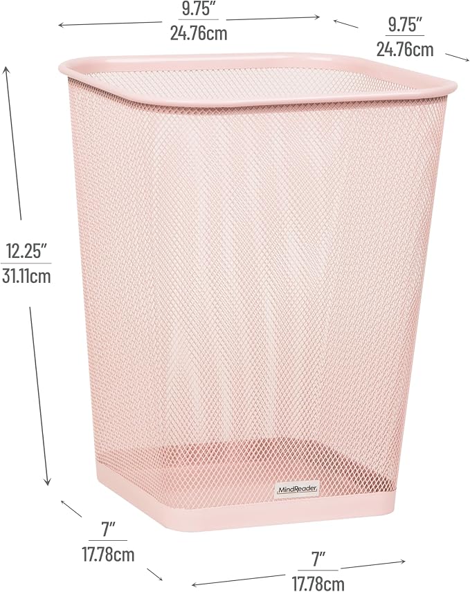 Mind Reader Mesh Trash Can, Square Wastebasket - Image 3