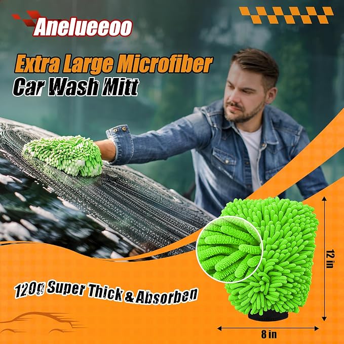 Car Wash Mitt Microfiber, Premium Chenille Microfiber Wash Car Mitts Sponge - Image 2