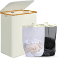efluky Laundry Hamper with Lid, 160L Tall Laundry Basket with Bamboo Handles by efluky