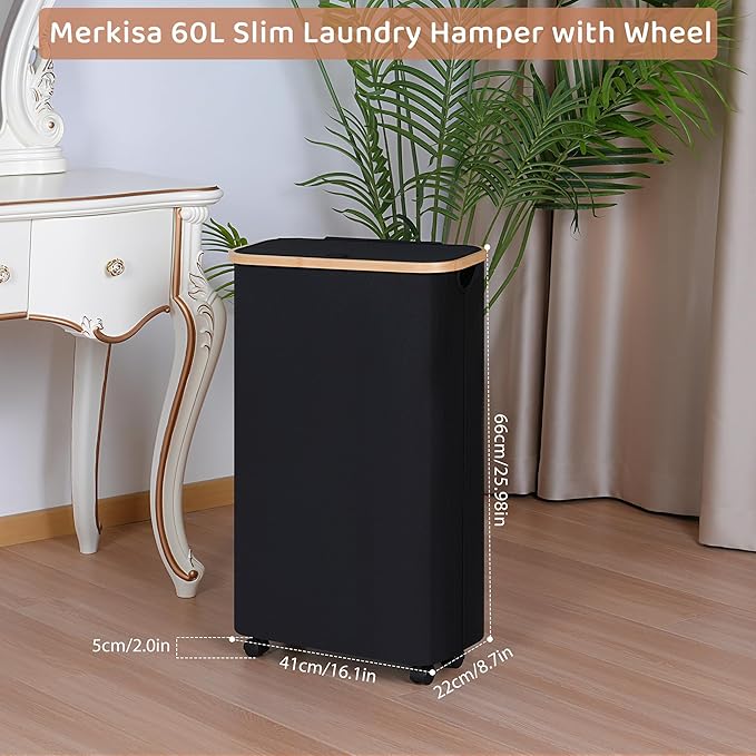 Slim Laundry Hamper with Wheels, Narrow Hampers - Image 2