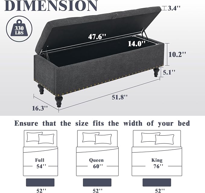 50" Storage Ottoman Bench, Tufted Ottoman - Image 6