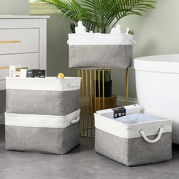 Storage Basket 16x12x8 inch Fabric Sturdy Canvas Storage Bins Organizer - Image 3