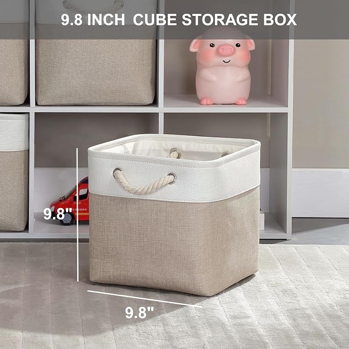 Mangata Canvas Storage Boxes, 9.8 Inch Cube Storage Bins Set of 6 - Image 3