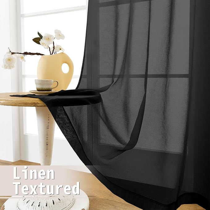 Tollpiz Sheer Linen Textured Curtain Sheers Doorway Light Filtering Voile - Image 4