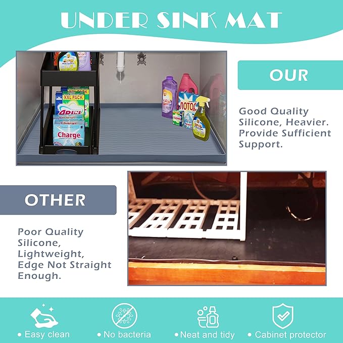 URMONA Waterproof Silicone Under Sink Mat 31'' x 22'' Shelf Liner - Image 5