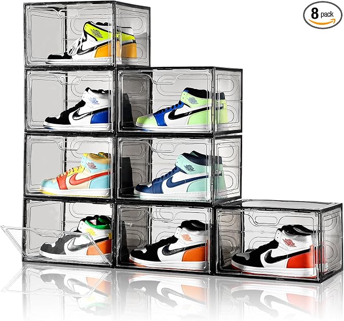 New Gray 8 Pack Shoe Boxes Stackable, Large Shoe Storage Organizer by Amllas