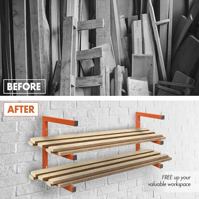 Lumber Storage Metal Rack Wall, Heavy Duty 3-Level Wall-Mounted Wood Rack - Image 4