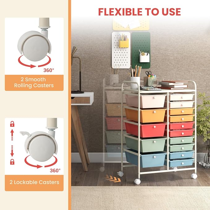 GOFLAME 15-Drawer Rolling Storage Cart, Utility Cart - Image 5