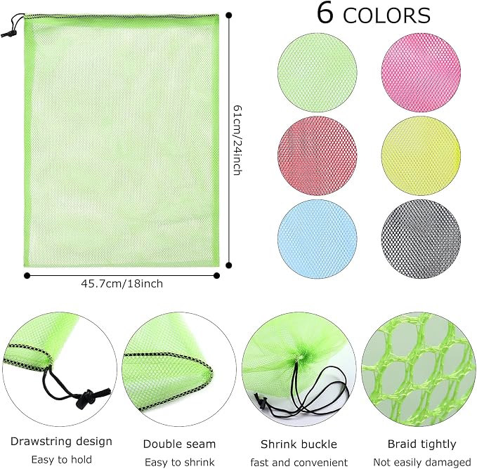 18"X24" 6Pcs Mesh Laundry Drawstring Bag Nylon Drawstring Gym Bag - Image 3