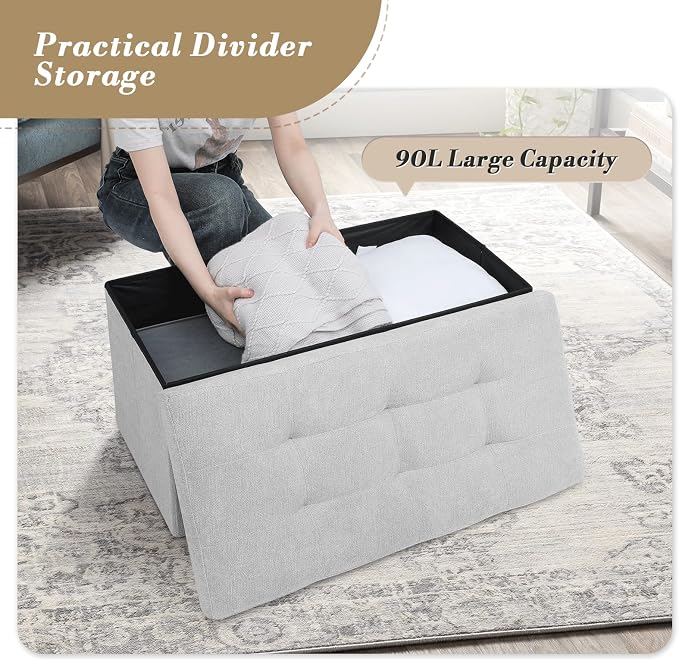 Athena Collection 30" Storage Ottoman Bench Folding Bench - Image 6