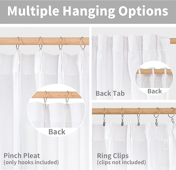 YoungsTex White Linen Semi Sheer Curtains 108 Inch Length 2 Panels, Light - Image 2