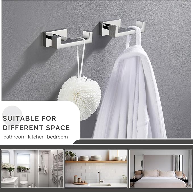 Angle Simple Double Towel Hooks, SUS 304 Stainless Steel Robe Coat Wall Hooks - Image 7