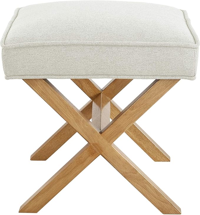 Amazon Basics Small Ottoman Foot Rest, Mid-Century Modern X Square Polyester - Image 4