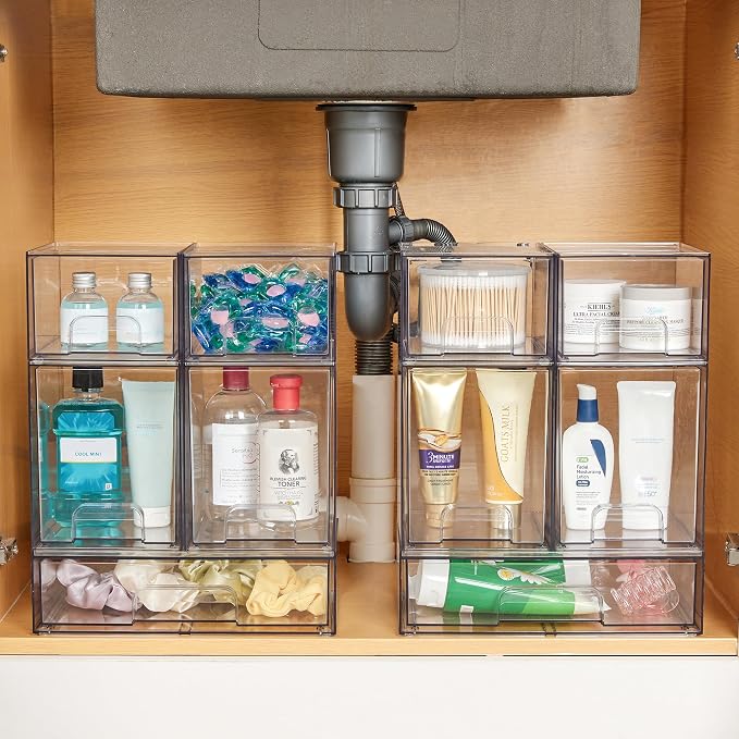 Vtopmart Clear Stackable Storage Drawers Set of 5, Plastic Organizer Bins - Image 2