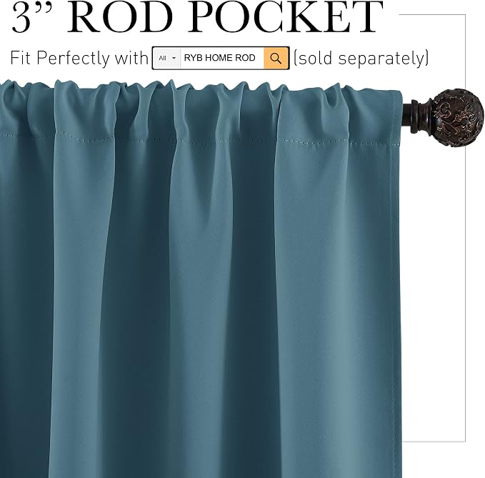 RYB HOME Bathroom Curtains for Small Window, Room Darkening Privacy Assured - Image 2