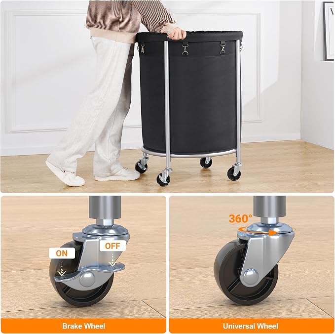 ELYKEN Laundry Hamper on Wheels, 23.6" Diameter 170L Large Capacity Laundry - Image 4