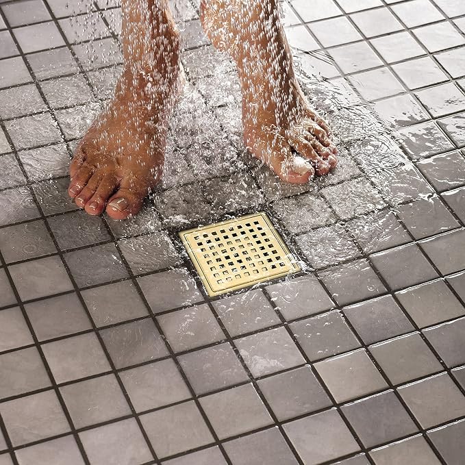 RANDOM Brushed Gold Shower Drain Square 6 Inch Shower Floor Drain - Image 8