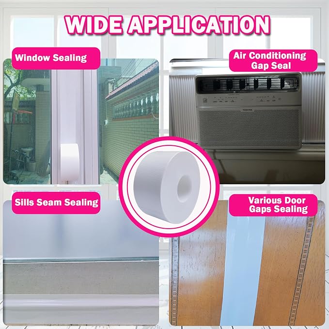 White Window Weather Sealing Tape, Waterproof Window AC Air Conditioner Sealing - Image 3