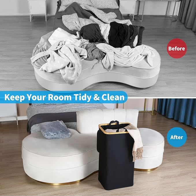 100L Laundry Basket with Lid and Net Bag, Tall Laundry Hamper with Bamboo - Image 2
