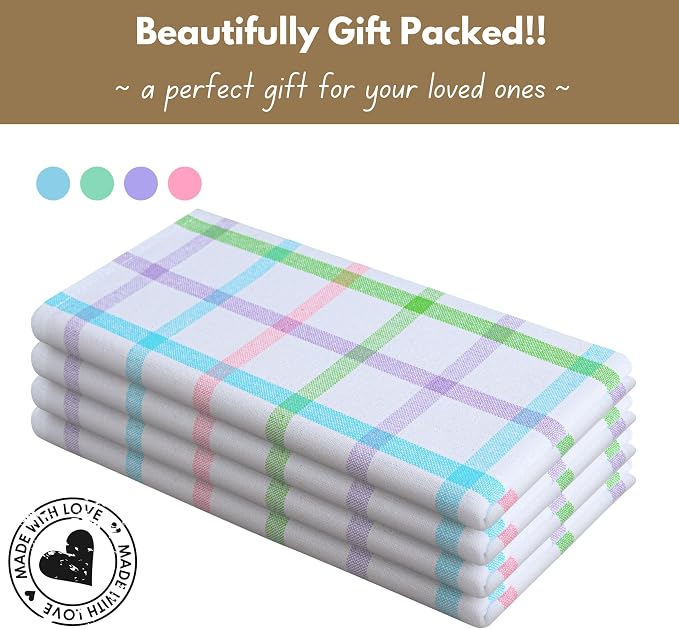 Native Fab Multi Color Checked Kitchen Towels Set of 4, 100% Cotton, 16x26 Inch - Image 5