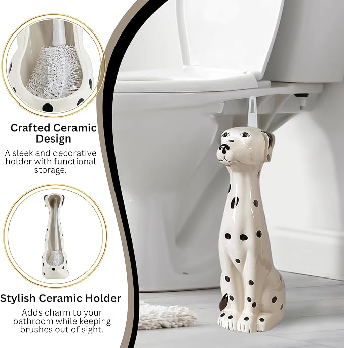 Allure Home Creation Dalmatian Dog White & Black 2-Piece Ceramic Toilet Brush - Image 9