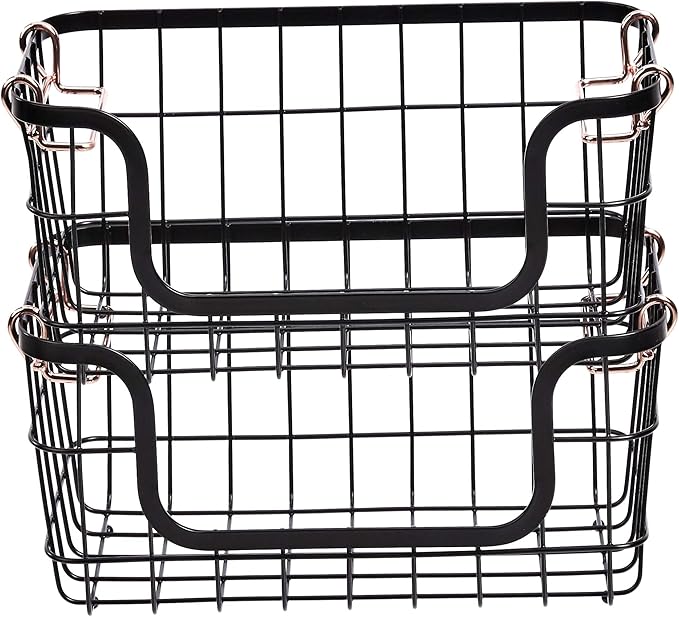 Amazon Basics Stackable Metal Wire Rectangular Storage Basket Set - Image 3