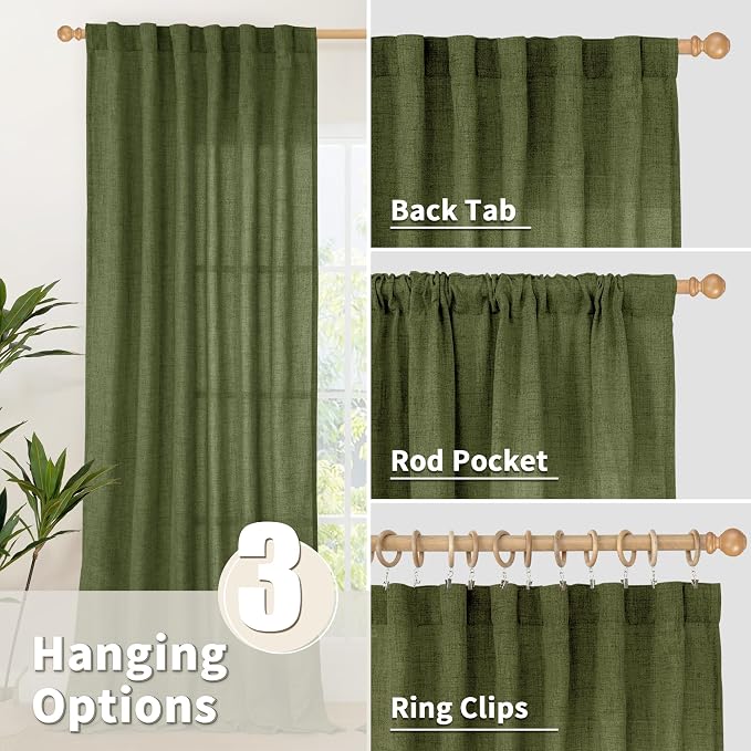 YoungsTex Olive Green Linen Curtains 80 Inch Length - Image 6