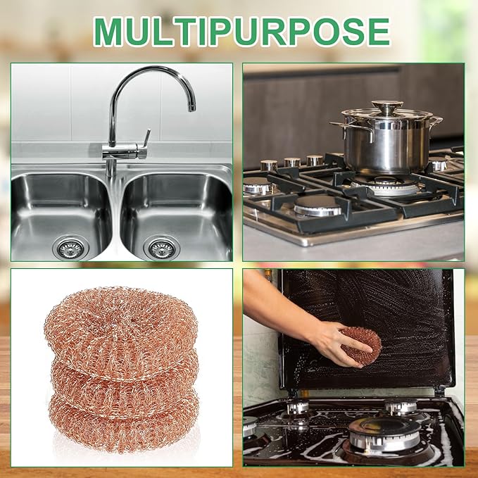 Hushee 50 Pack Copper Coated Scourers Rust Resistant Scrubbing Scouring Pad - Image 4