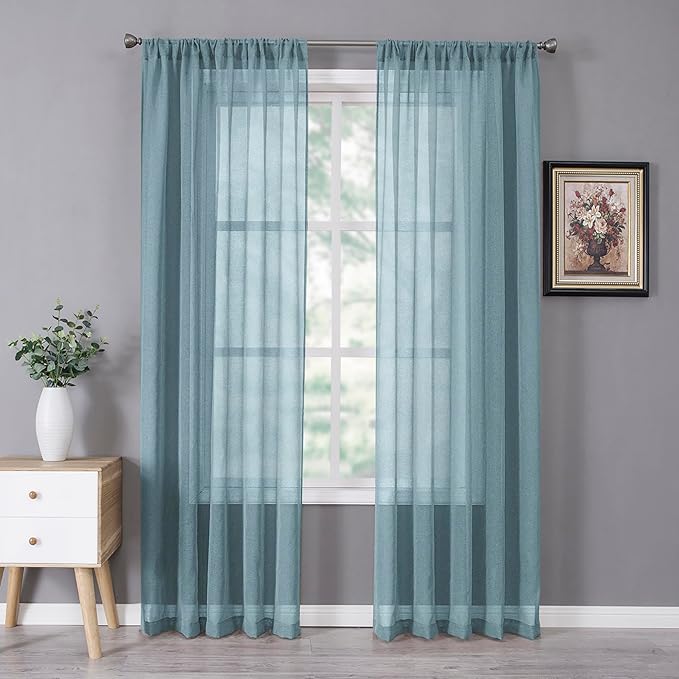 Tollpiz Sheer Curtain Linen Textured Living Room Curtains Sheer Light Filtering by Tollpiz