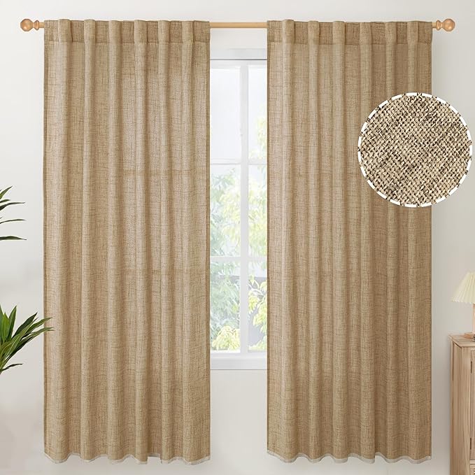YoungsTex Burlap Linen Semi Sheer Curtains 72 Inch Length by YoungsTex