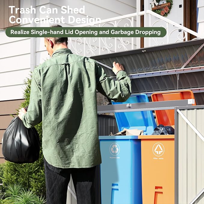 Aoxun 80 CU.FT Outdoor Storage Shed Metal Trash Can Storage - Image 2